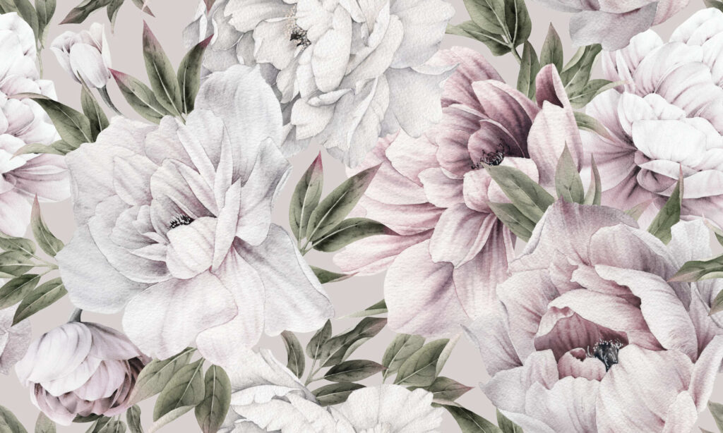 Dense Peony Bloom, layered watercolour peonies and sage foliage in blush pink and soft white, framed art print - Gallery Co.